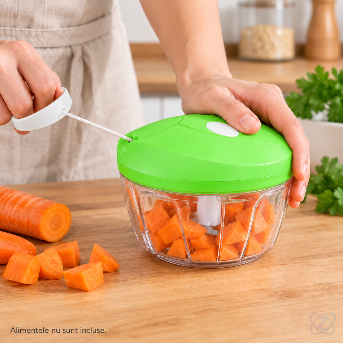 Tocător Manual pentru Legume, Fructe și Nuci, cu Franghie și Bol Transparent – lifestyle
