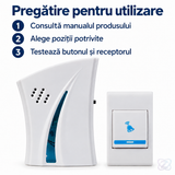 Sonerie Wireless cu Buton și Receptor, 32 de Melodii, Rază 50-80 m, Fără Găuri în Perete