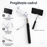 Stick Selfie cu Cablu, Extensibil 90 cm, cu Rotație de 235°, Negru