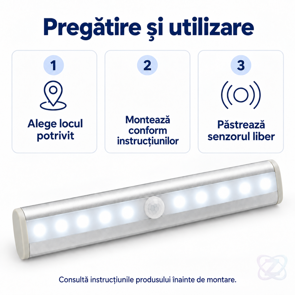 Lampă Multifuncțională Autoadezivă cu Senzor de Mișcare Motion Brite – instructions