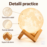 Lampă de Veghe Lună 3D Moon Light, Schimbare de Culoare la Atingere