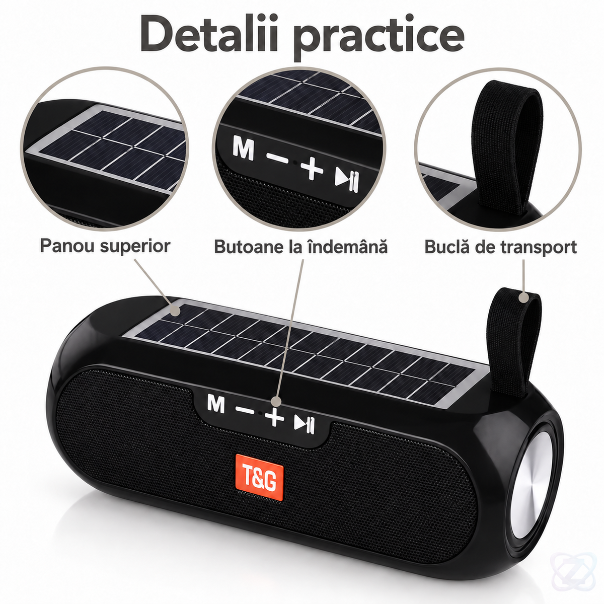 Boxă Portabilă T&G TG182, Bluetooth 5.0, cu Panou Solar, IPX6, Radio FM și Bass Puternic – features
