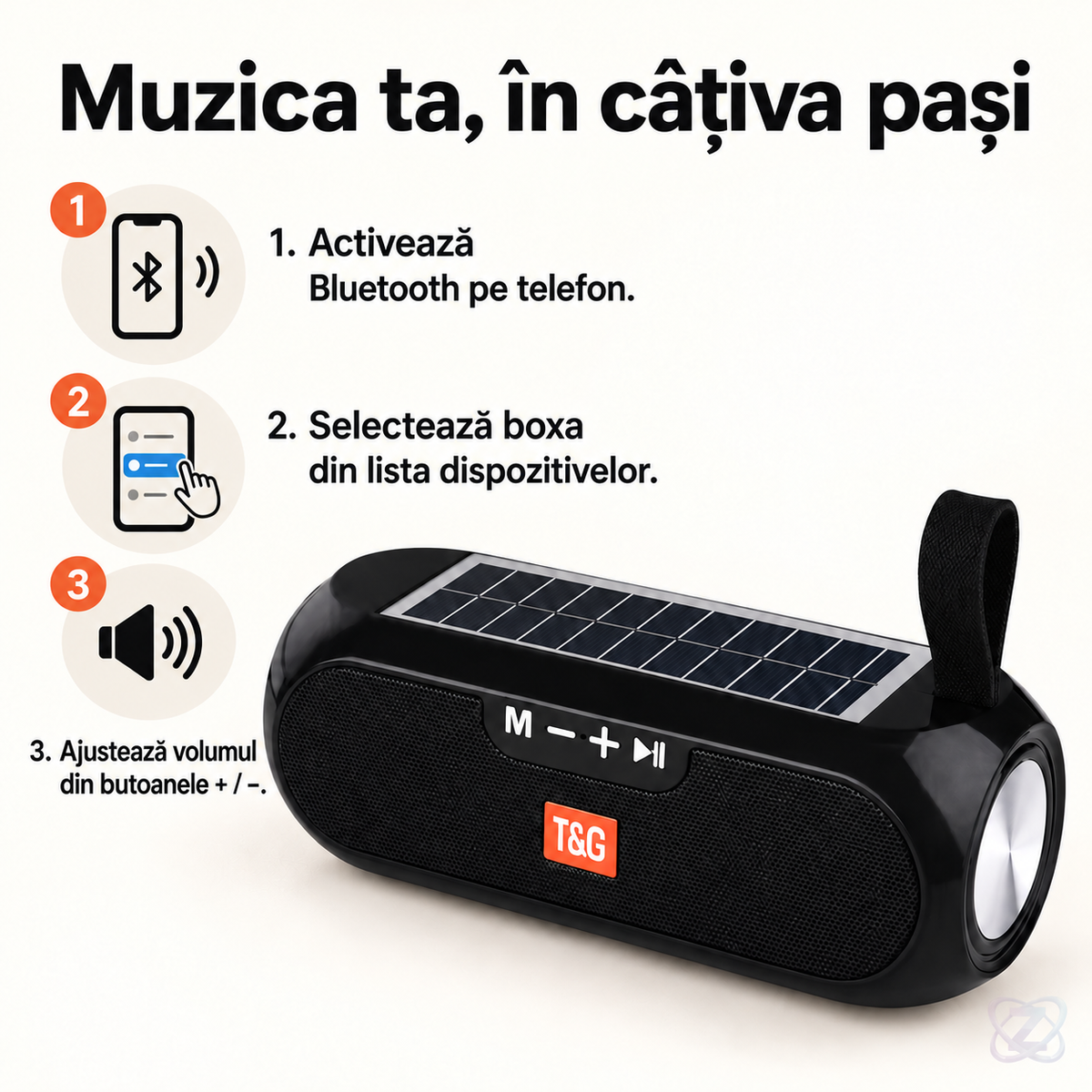 Boxă Portabilă T&G TG182, Bluetooth 5.0, cu Panou Solar, IPX6, Radio FM și Bass Puternic – instructions