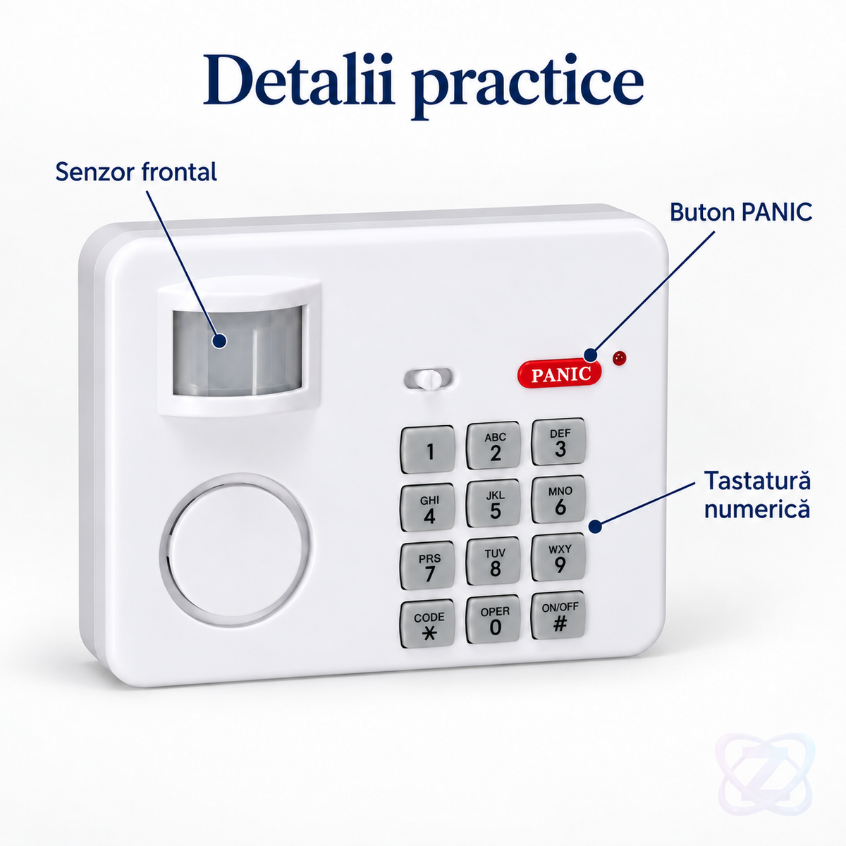 Alarmă Wireless cu Senzor de Mișcare PIR, Buton de Panică și Parolă, pe Baterii – features