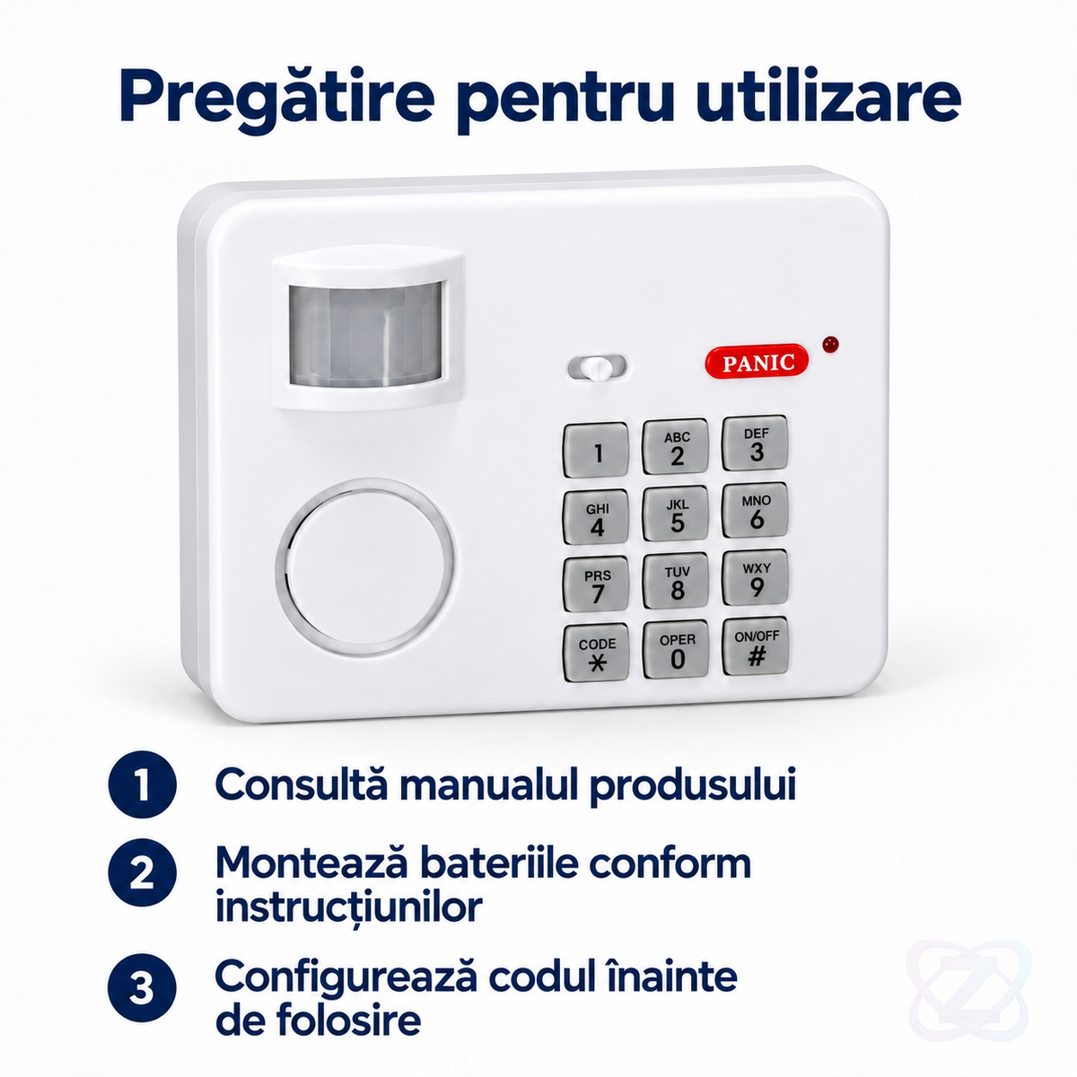 Alarmă Wireless cu Senzor de Mișcare PIR, Buton de Panică și Parolă, pe Baterii – instructions
