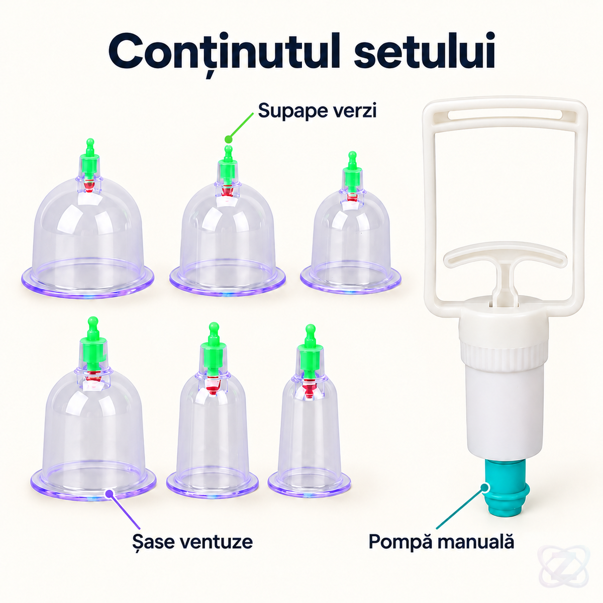 Set Terapeutic cu Ventuze pentru Masaj, cu 6 Capete de Schimb și Pompă de Aer – features