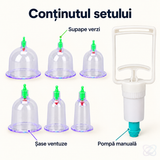 Set Terapeutic cu Ventuze pentru Masaj, cu 6 Capete de Schimb și Pompă de Aer