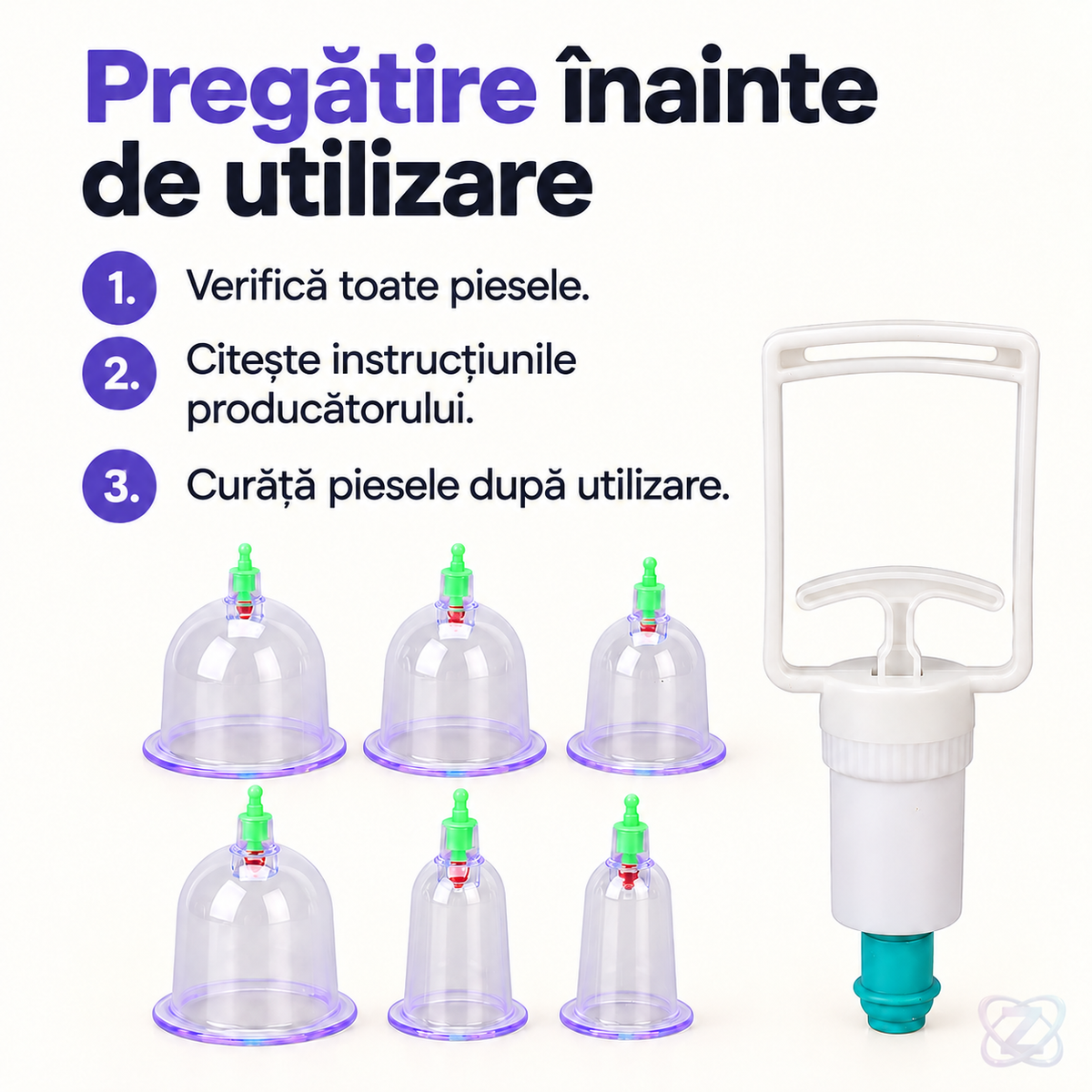 Set Terapeutic cu Ventuze pentru Masaj, cu 6 Capete de Schimb și Pompă de Aer – instructions
