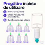 Set Terapeutic cu Ventuze pentru Masaj, cu 6 Capete de Schimb și Pompă de Aer