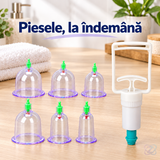 Set Terapeutic cu Ventuze pentru Masaj, cu 6 Capete de Schimb și Pompă de Aer