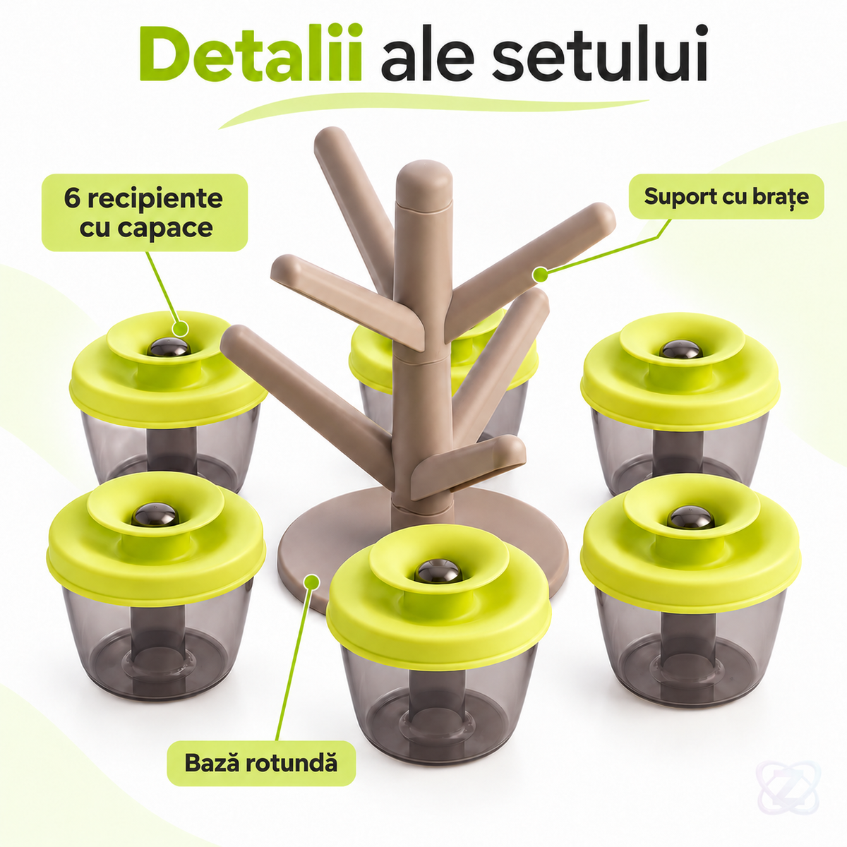 Organizator pentru Condimente Pop Up Spice Rack, cu 6 Recipiente cu Închidere Ermetică – features