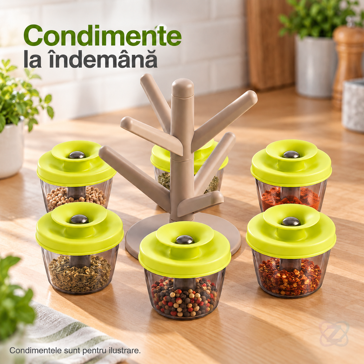 Organizator pentru Condimente Pop Up Spice Rack, cu 6 Recipiente cu Închidere Ermetică – lifestyle
