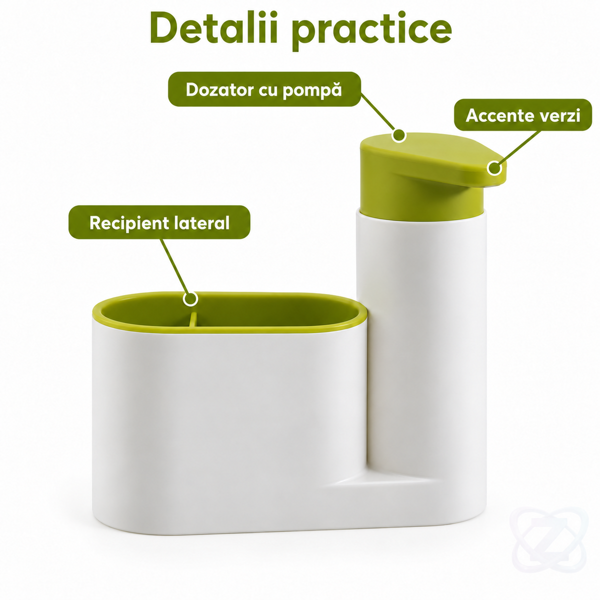 Organizator Chiuvetă Sink Tidy 2 în 1 cu Dozator de Săpun și Suport Bureți – features