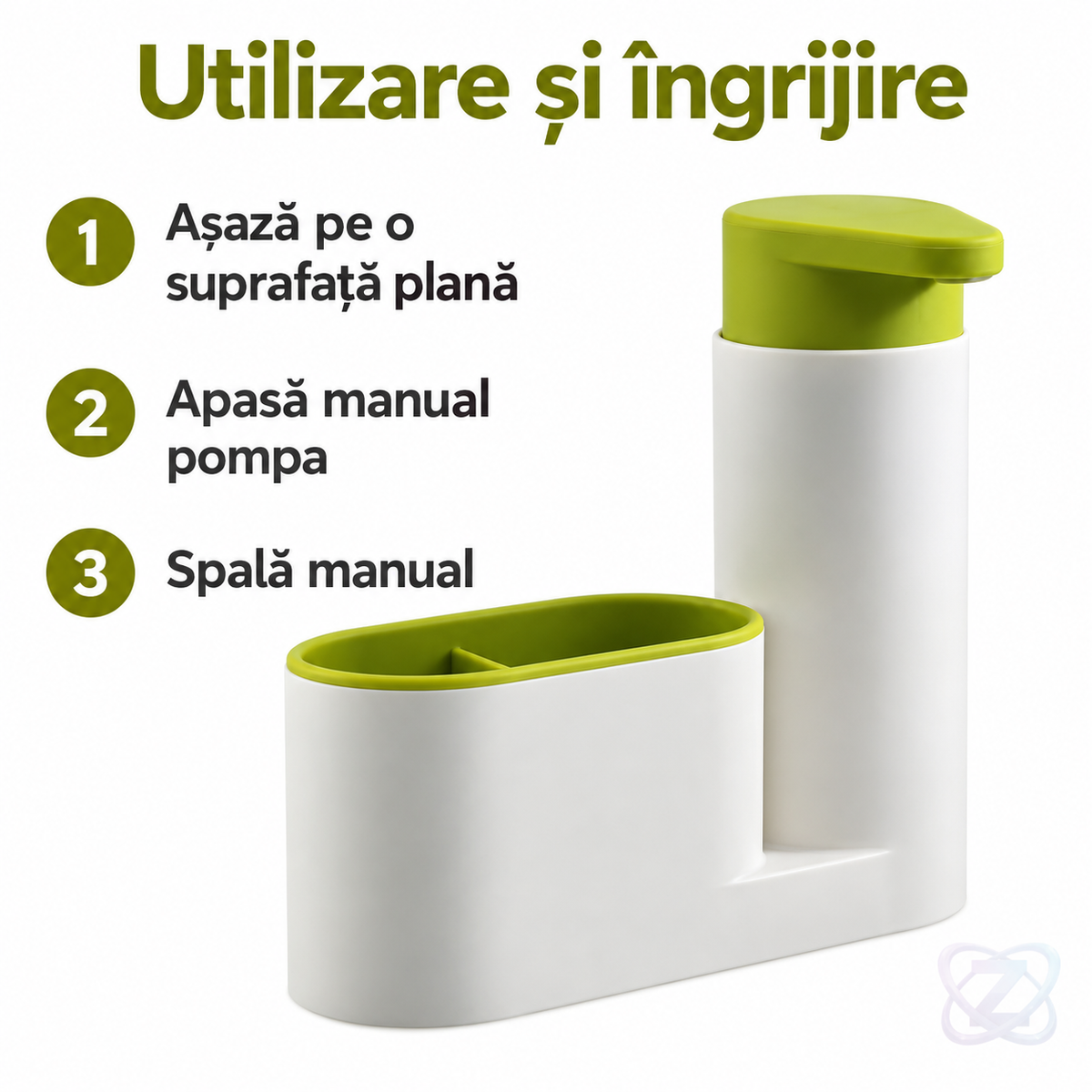 Organizator Chiuvetă Sink Tidy 2 în 1 cu Dozator de Săpun și Suport Bureți – instructions