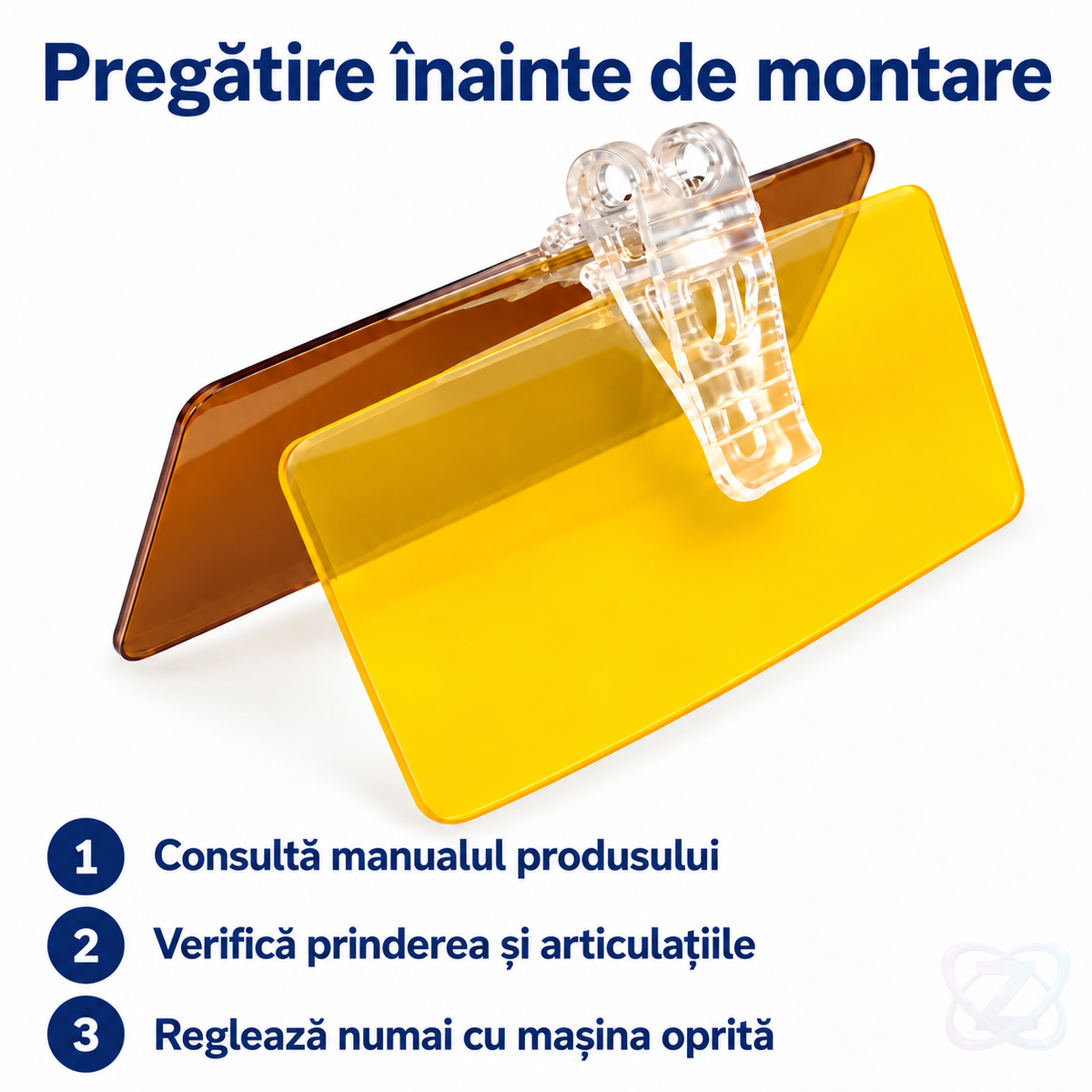 Parasolar Auto Visor HD, cu 2 Plăci Acrilice, Fumurie pentru Zi și Galbenă pentru Noapte – instructions