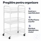 Cărucior de Depozitare cu 3 Coșuri, cu 3 Niveluri, pentru Fructe, Legume, Băuturi și Cărți