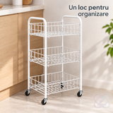 Cărucior de Depozitare cu 3 Coșuri, cu 3 Niveluri, pentru Fructe, Legume, Băuturi și Cărți