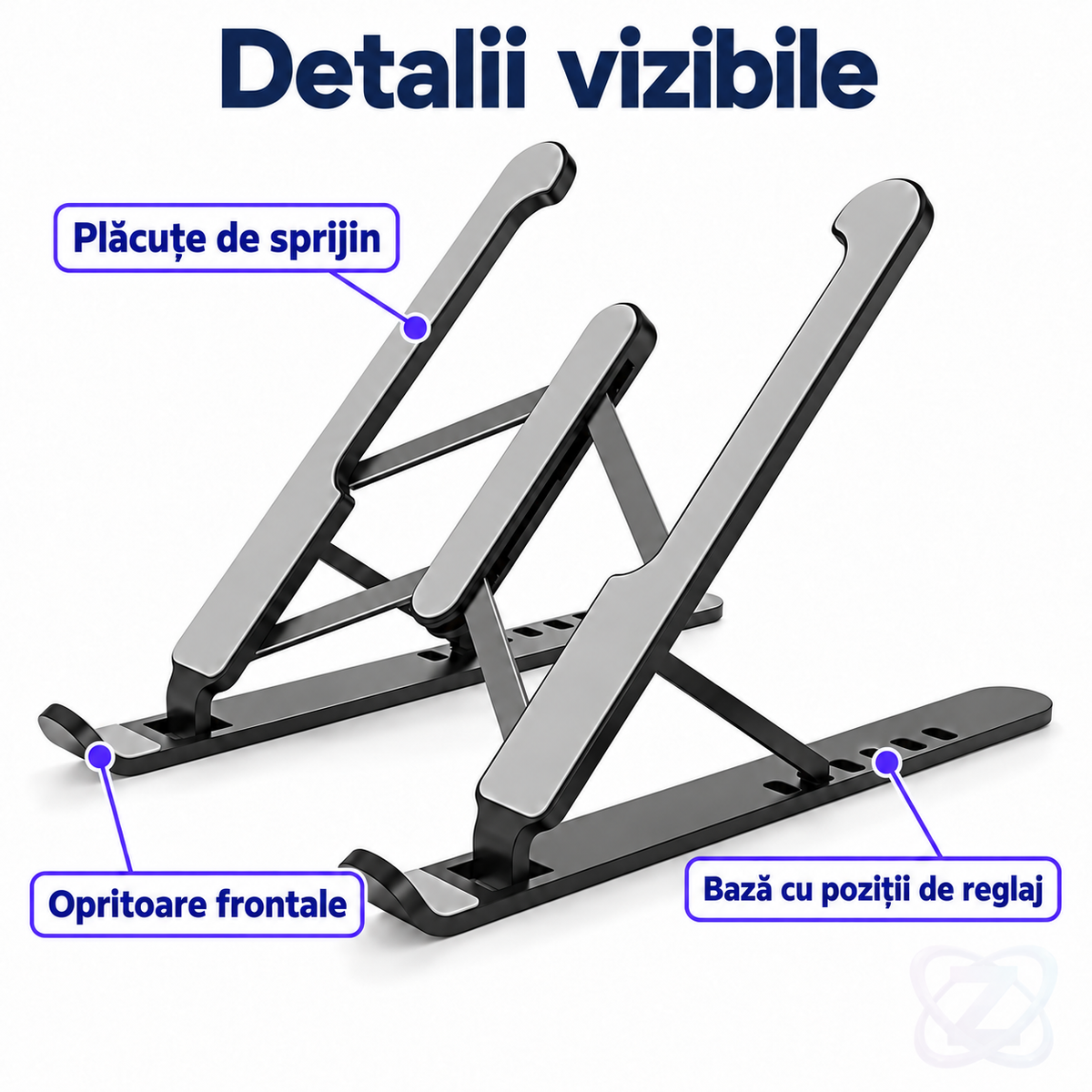 Suport Portabil pentru Laptop din Aliaj de Aluminiu, Reglabil și Pliabil, cu Plăcuțe Antiderapante – features