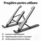 Suport Portabil pentru Laptop din Aliaj de Aluminiu, Reglabil și Pliabil, cu Plăcuțe Antiderapante