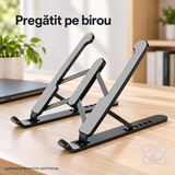 Suport Portabil pentru Laptop din Aliaj de Aluminiu, Reglabil și Pliabil, cu Plăcuțe Antiderapante