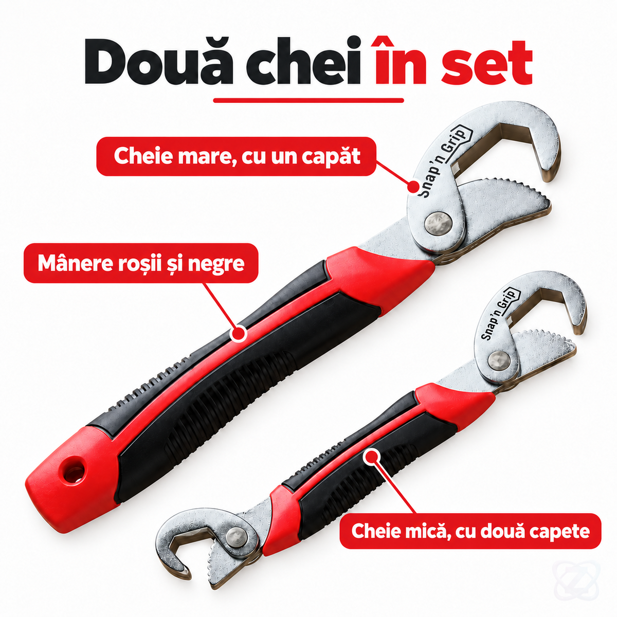 Set 2 Chei Universale Snap'n Grip, Roșu și Negru, cu Autoreglare pentru Șuruburi, Piulițe și Țevi – features