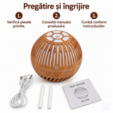 Difuzor de Aromaterapie și Umidificator cu Design din Stejar, LED Multicolor, USB