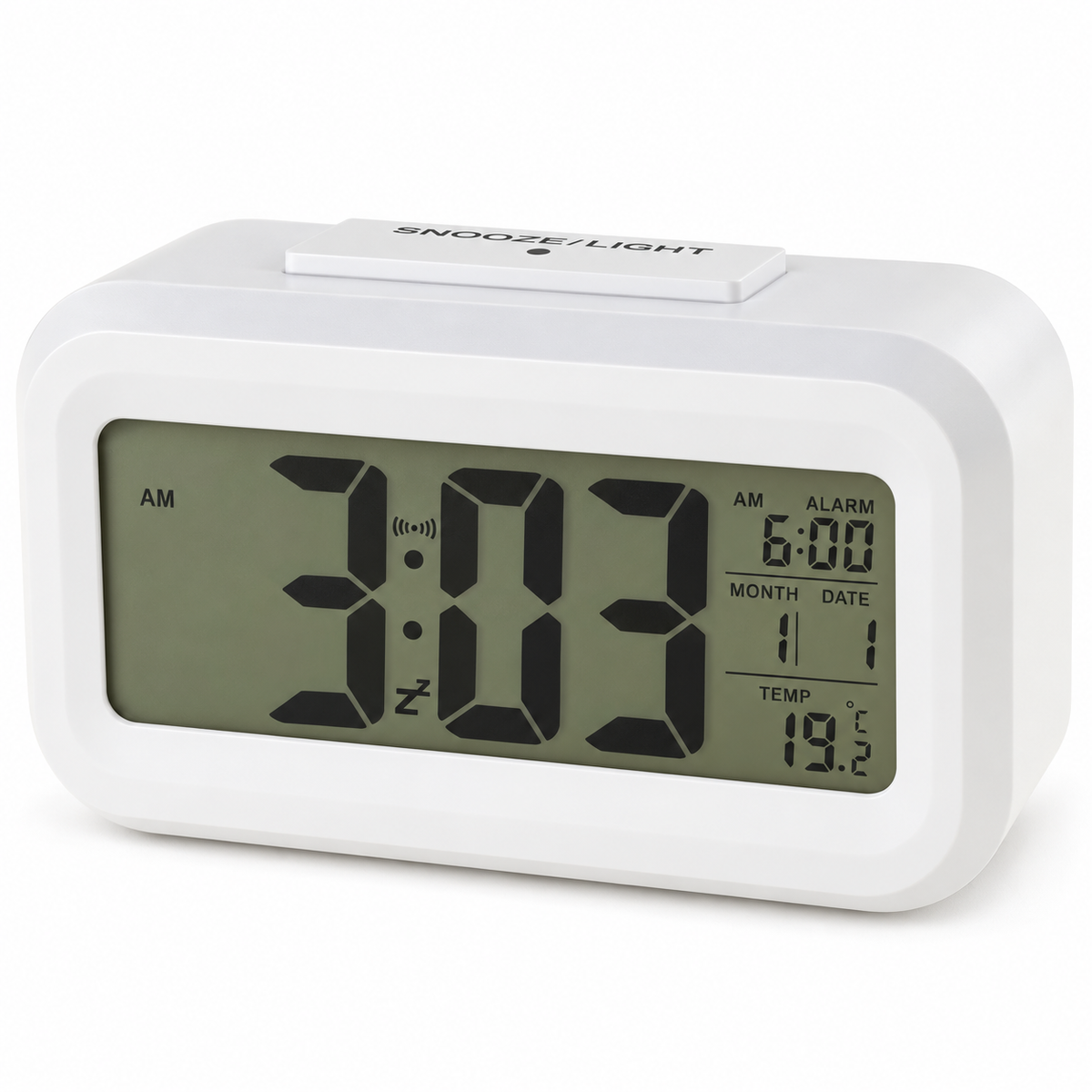 Ceas Decorativ cu Alarmă și Termometru, cu Ecran LCD Iluminat și Funcție Snooze – hero