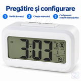 Ceas Decorativ cu Alarmă și Termometru, cu Ecran LCD Iluminat și Funcție Snooze