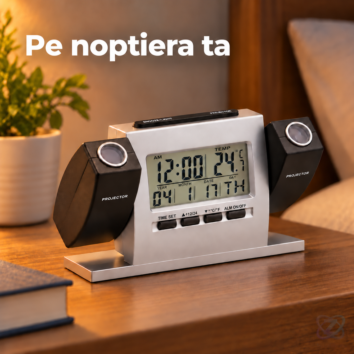 Ceas cu 2 Proiectoare și Stație Meteorologică, cu Ecran LCD Mare și Alarmă cu Snooze – lifestyle