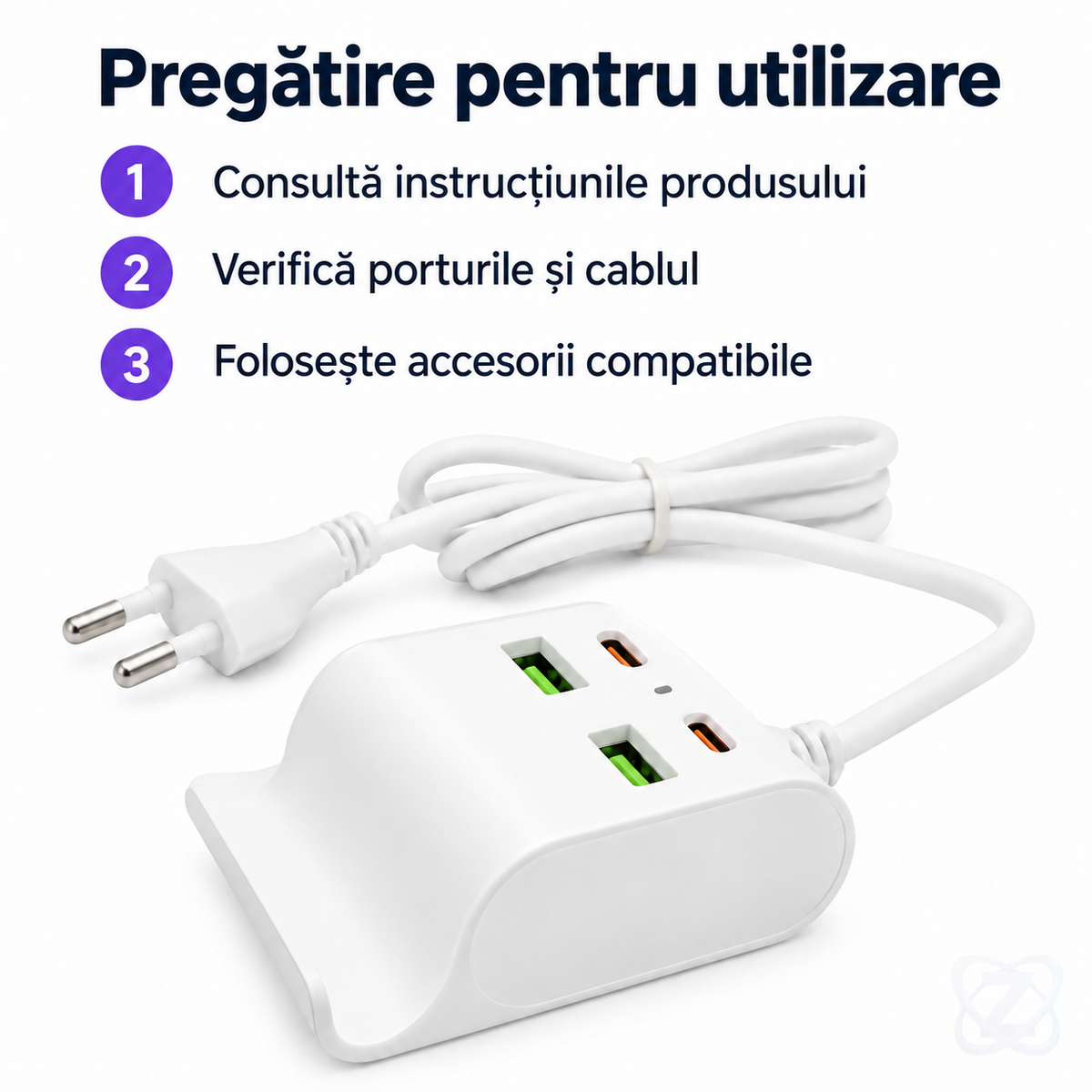 Încărcător Rapid de Birou W A V E, cu 2 Porturi USB-C și 2 Porturi USB, 48W, QuickCharge 3.0 – instructions