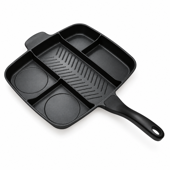Tigaie Magică Multifuncțională 5 în 1, din Aluminiu, Antiaderentă, cu 5 Compartimente
