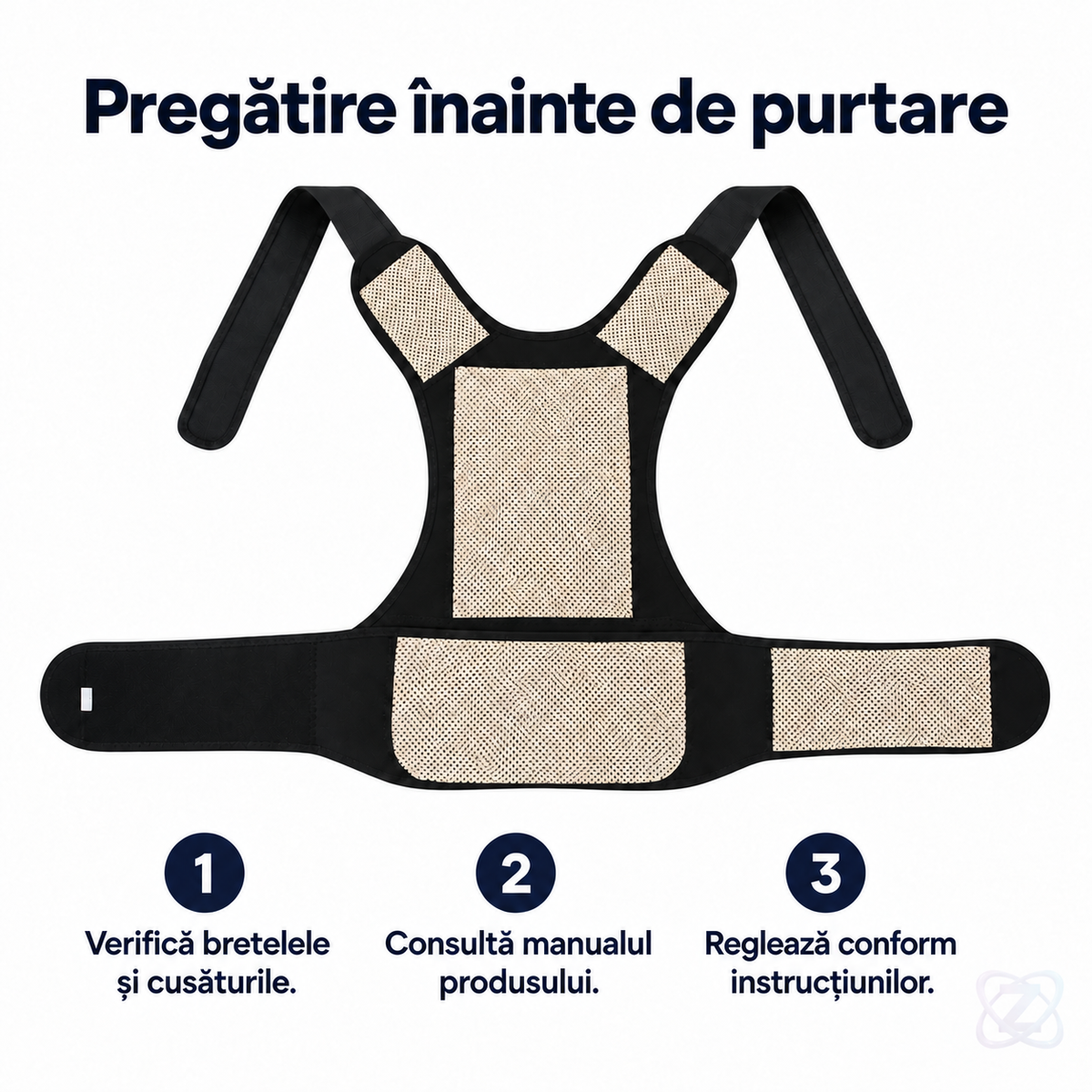 Corector de Postură Real Doctors cu 12 Magneți din Neodim și Turmalină, din Neopren, Unisex – instructions