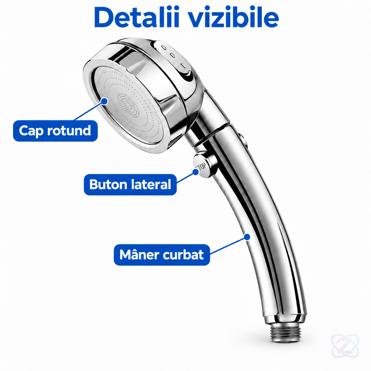 Cap de Duș cu 3 Setări și Buton ON/OFF, de Înaltă Presiune, Reglabil și Rotativ 360° – features