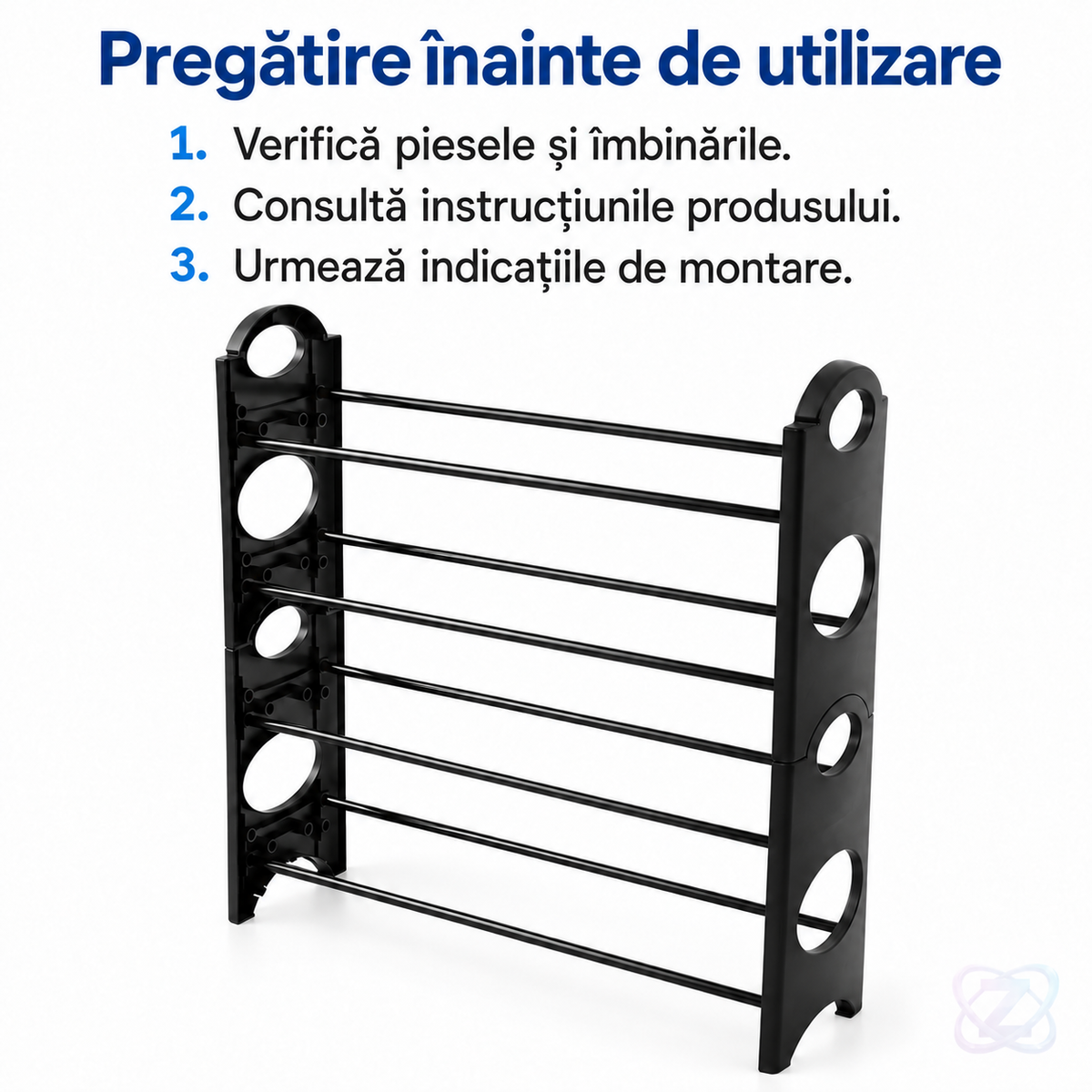Suport pentru Încălțăminte cu 4 Rafturi Reglabile, 12 Perechi, din Plastic, Negru – instructions