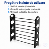 Suport pentru Încălțăminte cu 4 Rafturi Reglabile, 12 Perechi, din Plastic, Negru