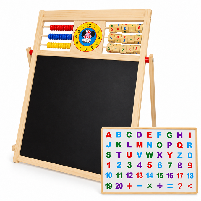 Tablă Multifuncțională Educativă pentru Copii cu Magnet, Cretă și Abac