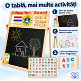 Tablă Multifuncțională Educativă pentru Copii cu Magnet, Cretă și Abac