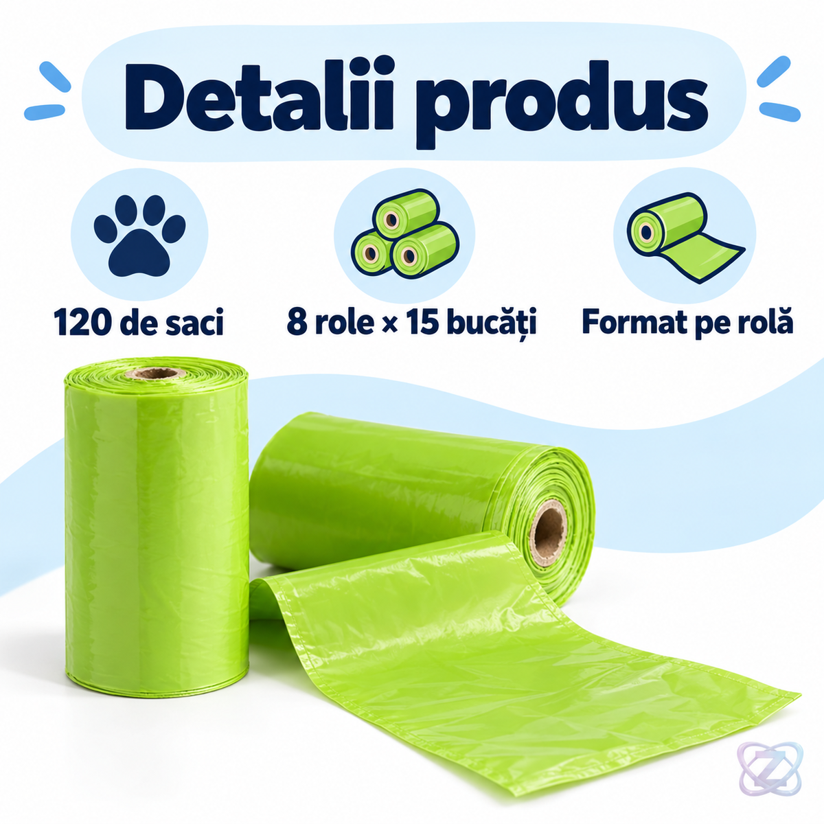 120 de saci pentru câini – 8 role a câte 15 bucăți