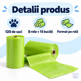 Set 120 de Saci pentru Câini, Extra-Rezistenți, Biodegradabili și Compostabili