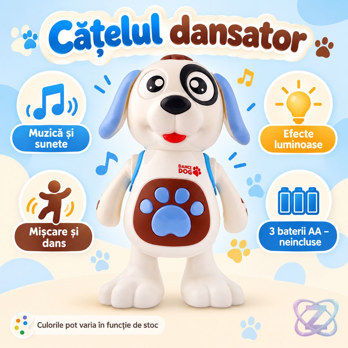Cățelul Dansator, Efecte Luminoase si Sunet – caracteristici