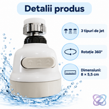 Adaptor Economizor de Apă pentru Robinet, cu 3 Tipuri de Jet și Rotire 360°