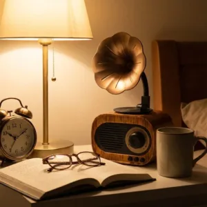 Boxă Portabilă Retro Gramofon – Bluetooth 4.0, USB/TF/AUX, Baterie 1200 mAh, Design Vintage Lemn, Sunet Clar și Bas Profund, Dimensiuni 11×23 cm