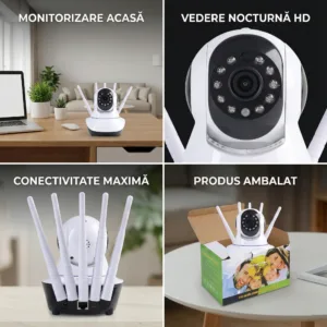 Cameră de supraveghere WiFi cu 5 antene, rezoluție Full HD, vedere nocturnă, detecție mișcare, audio bidirecțional
