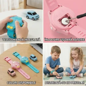 Ceas cu Mașină RC – Jucărie Interactivă, Încărcare USB, Rază 30 m, Cadou Perfect pentru Copii