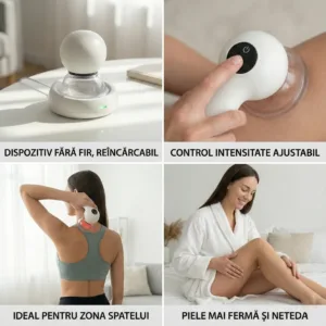 Aparat Masaj Vacuum Anti-Celulită Cehuioss Celluless MD – Terapie Vacuum cu Role Cauciuc și Lumină, Portabil, Putere Variabilă, Acumulator 1000mAh, Pentru Abdomen, Brațe, Șolduri și Picioare