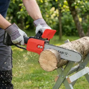 Drujbă Electrică cu Lanț 12 Inch 1200W – 2 Acumulatori 48V Lithium, 4800 RPM, Lamă 305mm, Portabilă și Ergonomică pentru Tăiere Lemn, Grădină și Bricolaj