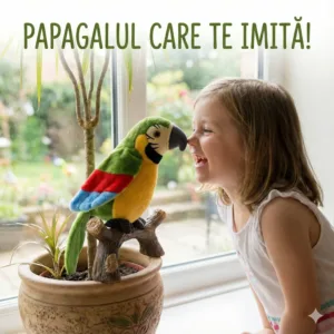 Papagal Vorbitor de Jucărie – Multicolor, Pufos, cu Funcție de Repetare a Vocii și Mișcare a Aripilor, Buton On/Off, Agățare sau Așezare pe Suprafață