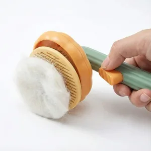 Perie pentru Îngrijirea Blănii Câinilor și Pisicilor – Oțel Inoxidabil, Mâner TPR Antiderapant, Sistem cu Buton pentru Îndepărtarea Blănii, Reduce Părul Căzut cu Până la 90%