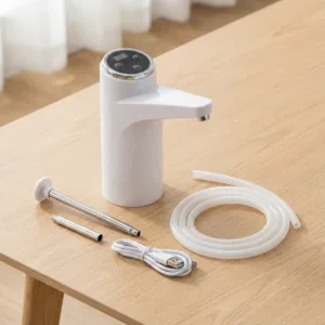 Dozator Electric Reîncărcabil de Apă, Compatibil Bidoane 18,9L, Pompare 600 ml/Apăsare, Putere 5W, Alb, Baterie Incorporată, Încărcare USB