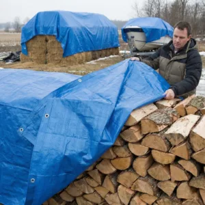 Prelată Impermeabilă 5m x 6m – 30 mp, Polietilenă Rezistentă la UV și Îngheț, Cu Inele Metalice pentru Fixare, Ideală pentru Auto, Agricultură și Construcții